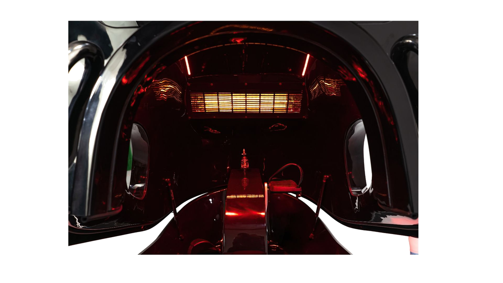 INFRABIKE® perfil lateral — 242cm de longitud, 180kg, sistema infrarrojo 2500W